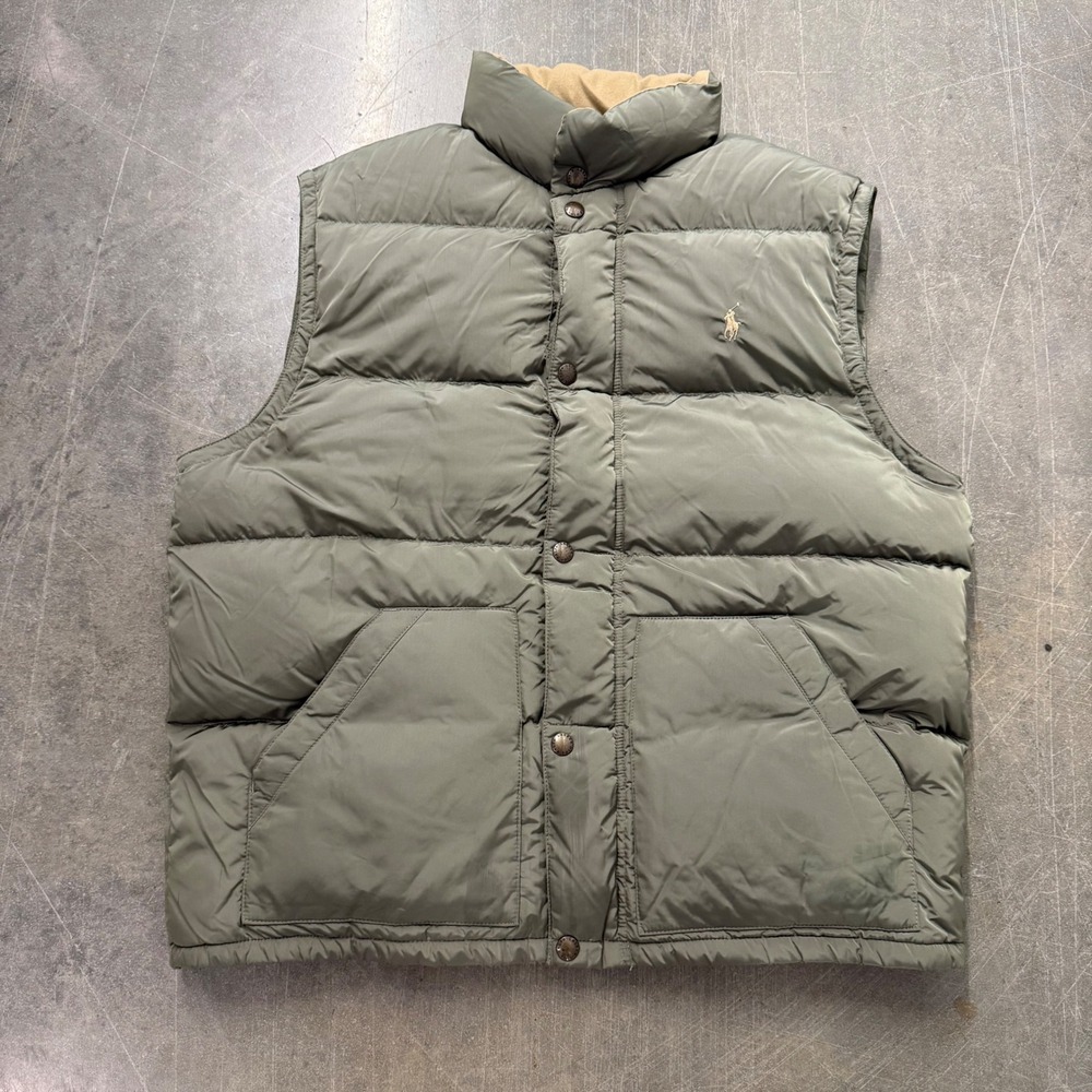 Polo Ralph Lauren Vintage Puffer Vest Olive Green Down Filled Mens XL